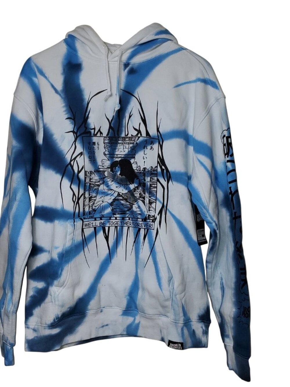 Broken Promises Unisex White Blue "Twisted Souls" Tie Dye Hoodie, Size L
